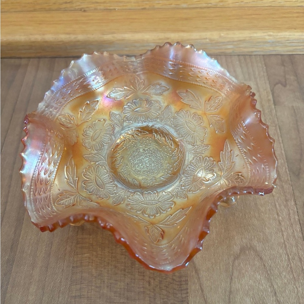 Elegant Floral Amber Glass Bowl